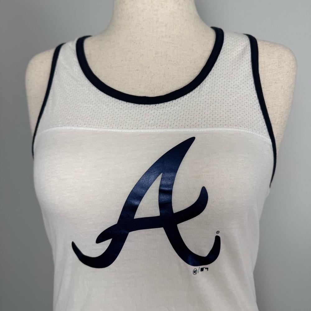 Women's Braves White Tank Top with Navy Accents - Picture 2 of 5
